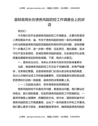县财政局长在债务风险防控工作调度会上的讲话