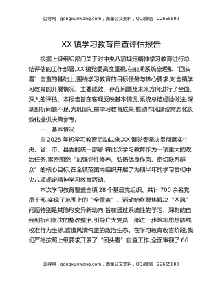 XX镇八项规定精神学习教育自查评估报告