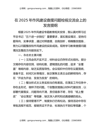 在2025年作风建设查摆问题检视交流会上的发言提纲