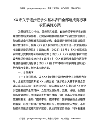 xx市关于逐步把永久基本农田全部建成高标准农田实施方案