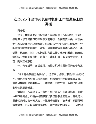 在2025年全市河长制林长制工作推进会上的讲话