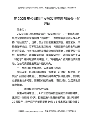 在2025年公司项目发展攻坚专题部署会上的讲话
