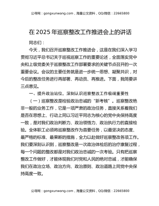 在2025年巡察整改工作推进会上的讲话