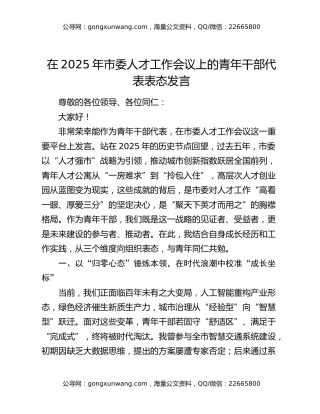 在2025年市委人才工作会议上的青年干部代表表态发言