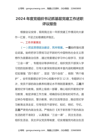 2024年度党组织书记抓基层党建工作述职评议报告(1)