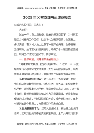 2025年X村支部书记述职报告