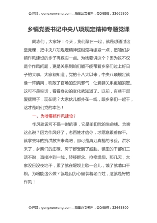 乡镇党委书记中央八项规定精神专题党课