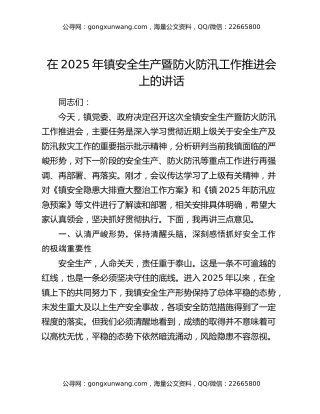 在2025年镇安全生产暨防火防汛工作推进会上的讲话
