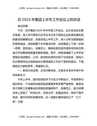 在2025年集团上半年工作会议上的讲话