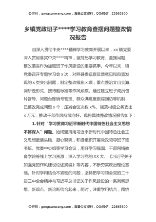 乡镇党政班子八项规定学习教育查摆问题整改情况报告