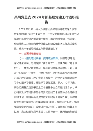 X局总支部2024年抓基层党建工作述职报告