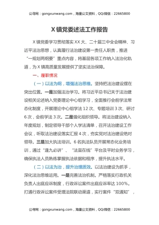 X镇党委述法工作报告