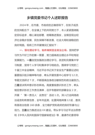 乡镇党委书记个人述职报告