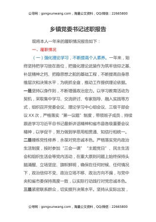 乡镇党委书记述职报告