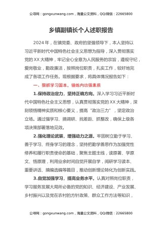 乡镇副镇长个人述职报告 (2)