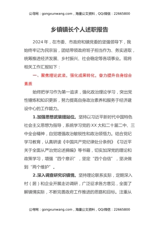 乡镇镇长个人述职报告