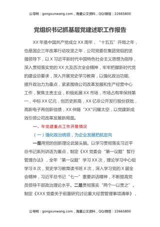 党组织书记抓基层党建述职工作报告