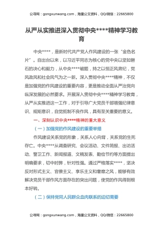 从严从实推进深入贯彻中央八项规定精神学习教育