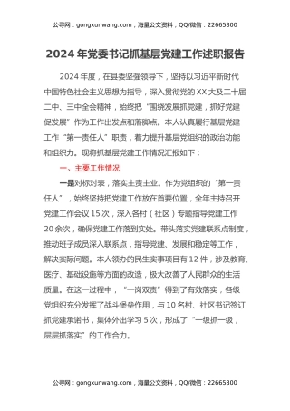 年党委书记抓基层党建工作述职报告