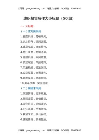 述职报告写作大小标题50组