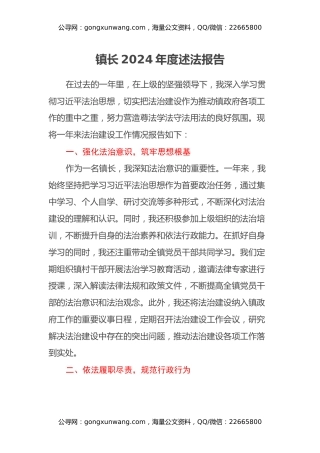 镇长2024年度述法报告