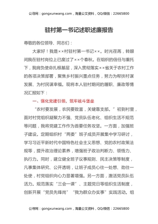 驻村第一书记述职述廉报告