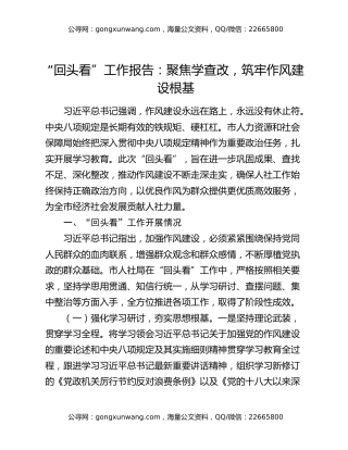 八项规定精神学习教育“回头看”工作报告：聚焦学查改，筑牢作风建设根基