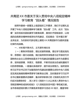 共青团XX市委关于深入贯彻中央八项规定精神学习教育“回头看”情况报告