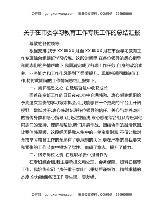 关于在市委八项规定精神学习教育工作专班工作的总结汇报