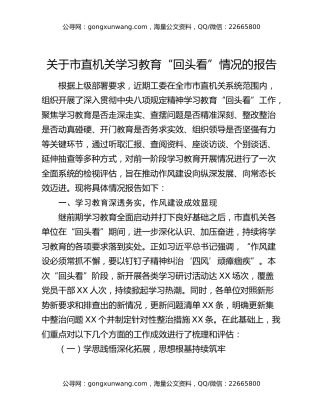 关于市直机关八项规定精神学习教育“回头看”情况的报告