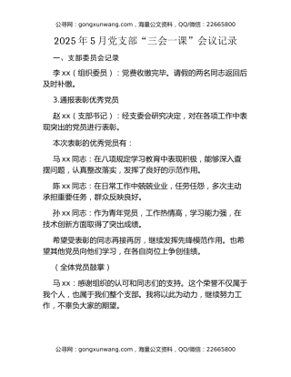 2025年5月党支部三会一课会议记录模板
