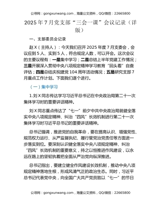 2025年7月党支部三会一课会议记录（详版）