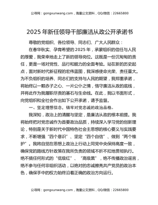 2025年新任领导干部廉洁从政公开承诺书