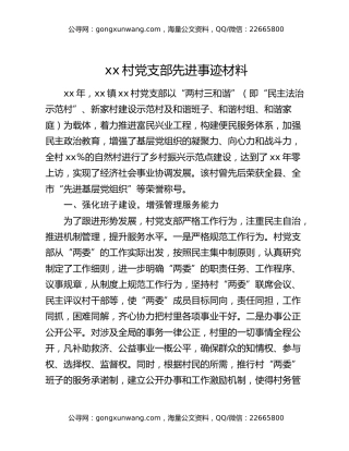 xx村党支部先进事迹材料