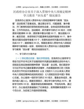 区政府办公室关于深入贯彻中央八项规定精神学习教育“回头看”情况报告