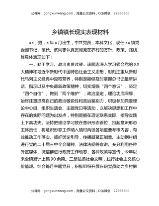 乡镇镇长现实表现材料（2）