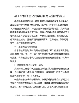县工业和信息化局八项规定精神学习教育自查评估报告