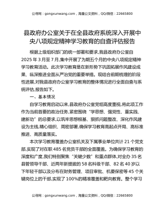 县政府办公室关于在全县政府系统深入开展中央八项规定精神学习教育的自查评估报告