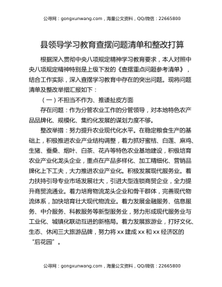 县领导八项规定精神学习教育查摆问题清单和整改打算
