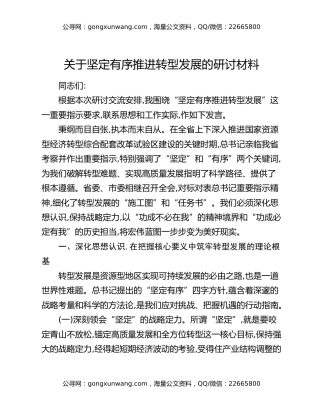 关于坚定有序推进转型发展的研讨材料