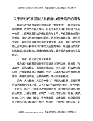 关于新时代基层执法队伍能力提升路径的思考