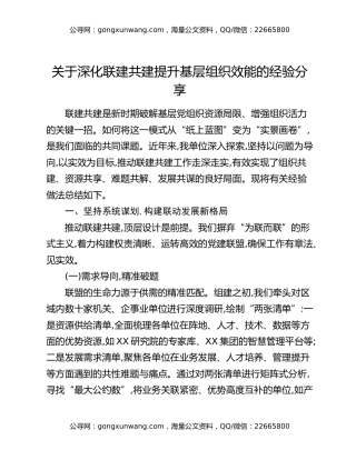 关于深化联建共建提升基层组织效能的经验分享