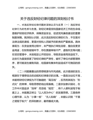 关于违反财经纪律问题的深刻检讨书