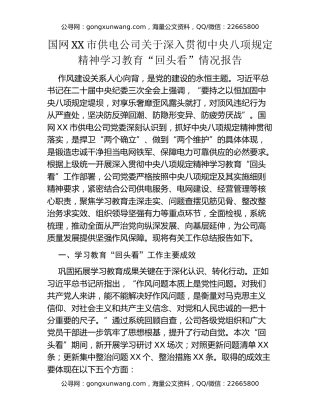 国网XX市供电公司关于深入贯彻中央八项规定精神学习教育“回头看”情况报告