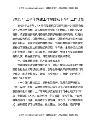 2025年上半年党建工作总结及下半年工作计划