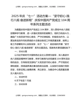 2025年庆“七一”活动方案