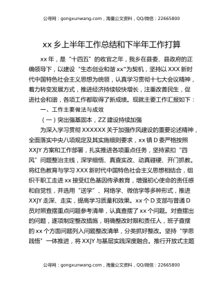 xx乡上半年工作总结和下半年工作打算