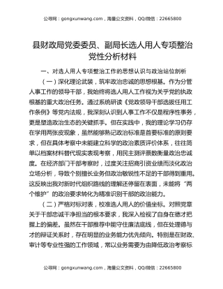 县财政局党委委员、副局长选人用人专项整治党性分析材料