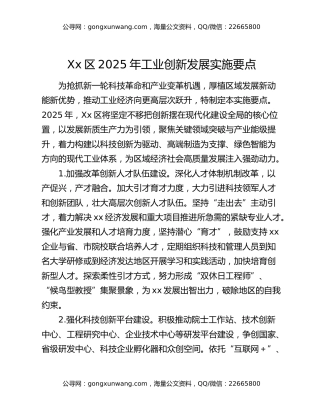Xx区2025年工业创新发展实施要点