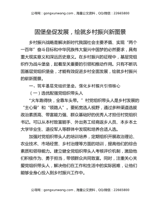 固堡垒促发展，绘就乡村振兴新图景